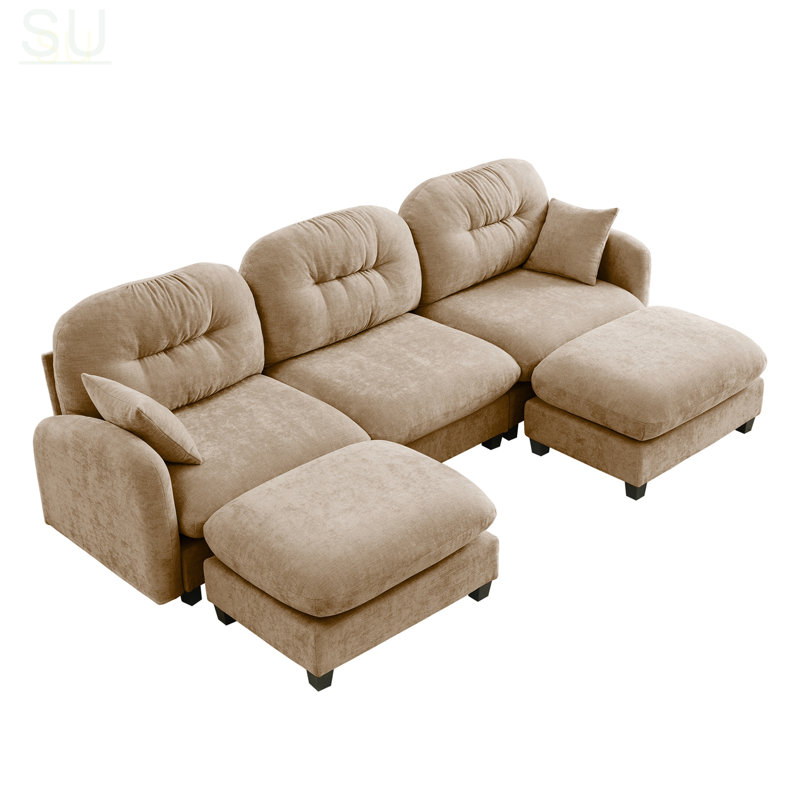 Modular Sectional U Shaped Couch With Ottoman, Premium Chenille Fabric, 2 Throw Pillows, High-Density Foam, Tufted Cushion Backrest, Easy Install, Fits Bedrooms, Reading Nooks
