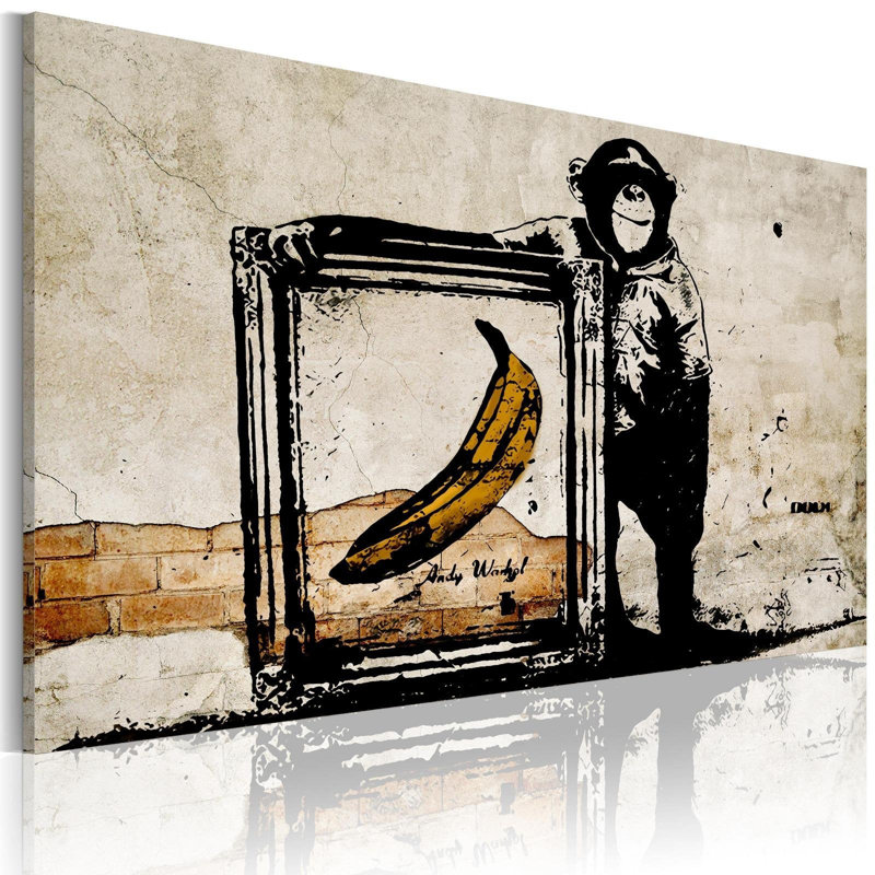 Erdene Banksy Monkey With Banana dans un cadre sur toile, reproduction de 5 pièces, H 16 po x l 24 po