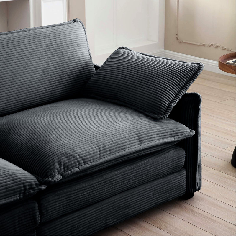 Comfortable Grey Corduroy , Blends With Sofas For A Modern And Elegant Look Footstool In Grey, Enhances Living Room Ambiance Fabric