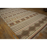 Vintage Mid Century Modern Large Earthy Color Geometric Flat Woven Indian Dhurrie Rug