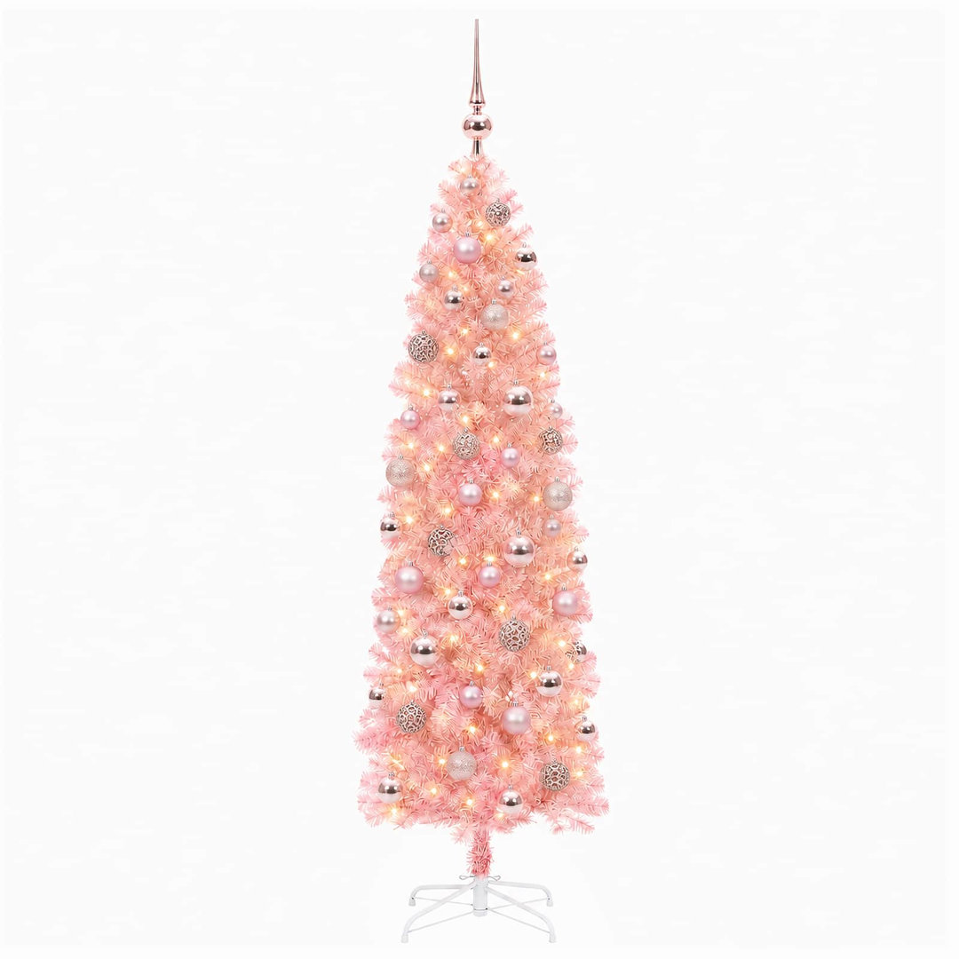 Vidaxl Artificial Slim Christmas Tree With Bauble 180 Cm 300 Leds - Image 3