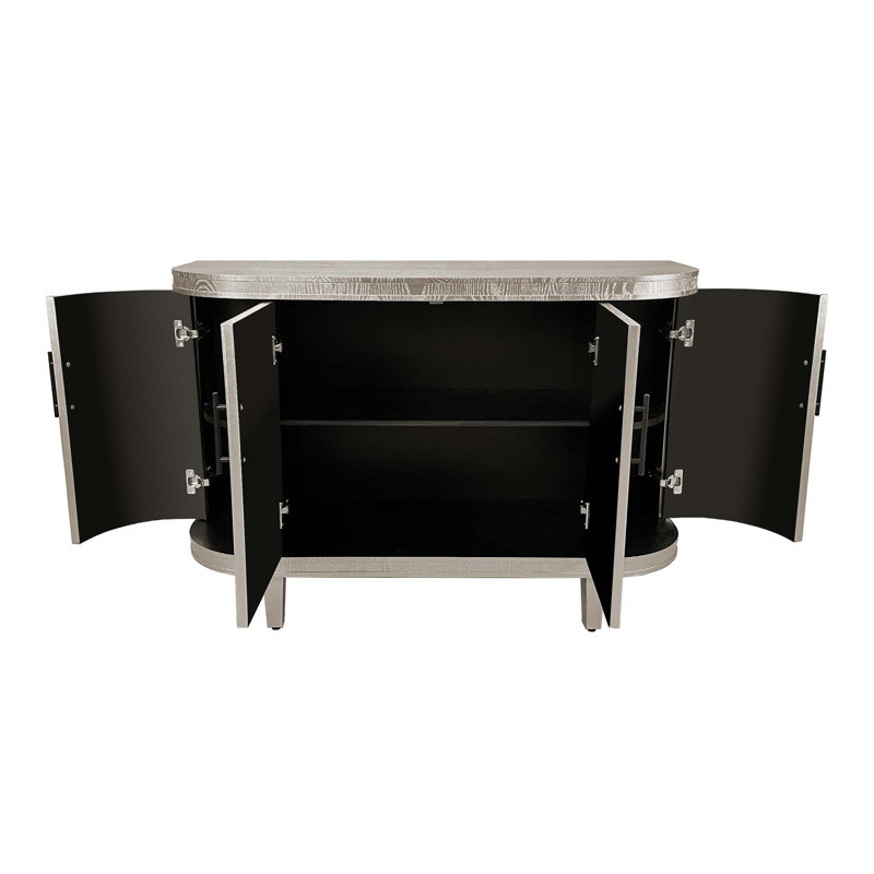 Charming Curved Wooden Console Table With Adjustable Shelves For Versatile Storage, Champagne