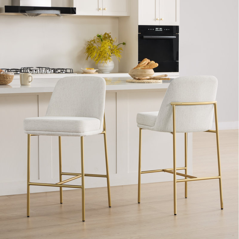 Tabouret de comptoir 27 po Angelick, Crème, crème, Doré