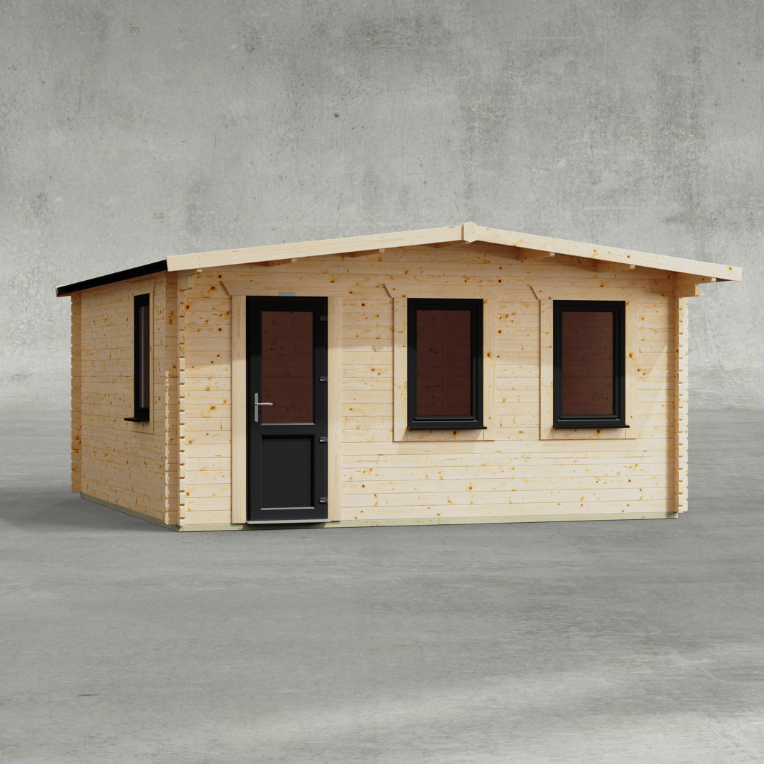 Powersheds 16 x 16ft Apex Deluxe Retreat Log Cabin, Door to the Left - 44mm