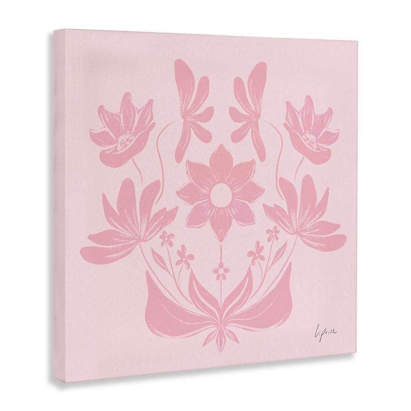 Toile symétrique à motif floral rose, design par Lucille Price, H 17 po x l 17 po
