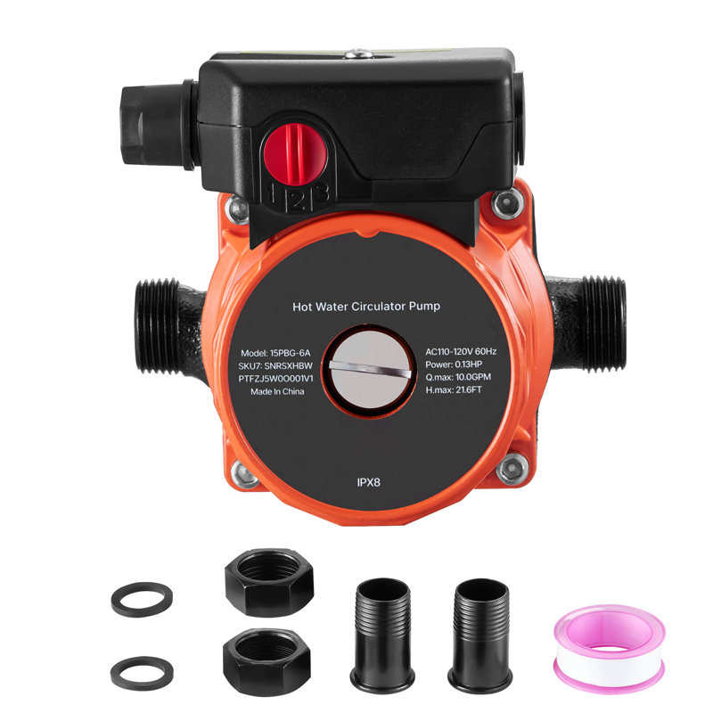 Pompe de circulation d'eau chaude, 10 GPM, système de pompe de circulation instantanée, contrôle à 3 vitesses, 0,13 HP, 110-120V, adaptateur NPT 3/4 po à NPT 1/2 po, tête en fonte, pour système de chauffe-eau