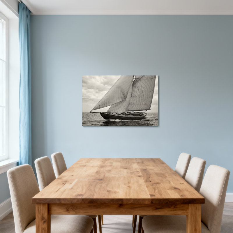 Voilier tendance sur l'océan avec des voiles pleines, H 28 po x l 40 po