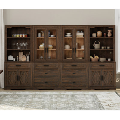 Bibliothèque de style campagne moderne de 73 po de hauteur, bibliothèque à 4 colonnes et 5 niveaux avec tiroir et tablettes réglables, armoire de rangement au sol pour salon, brun espresso