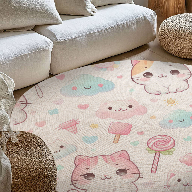 Tapis tressé Whisker Dreams, Rond 5 pi