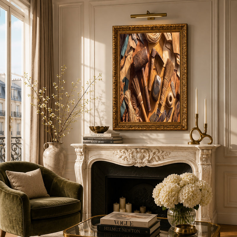 Art mural en toile sculptée en bois et maillet en bois brun, 20"H x 30"W