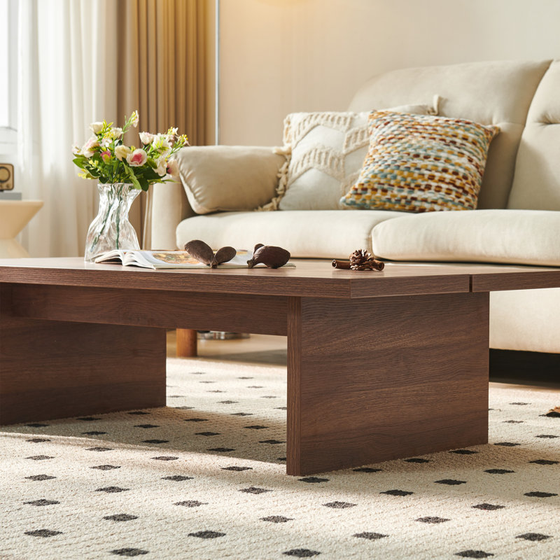 Modern Rectangular Coffee Table, Pretty Wood Texture, Brown, 12.6" H x 47.2" W x 23.6" D