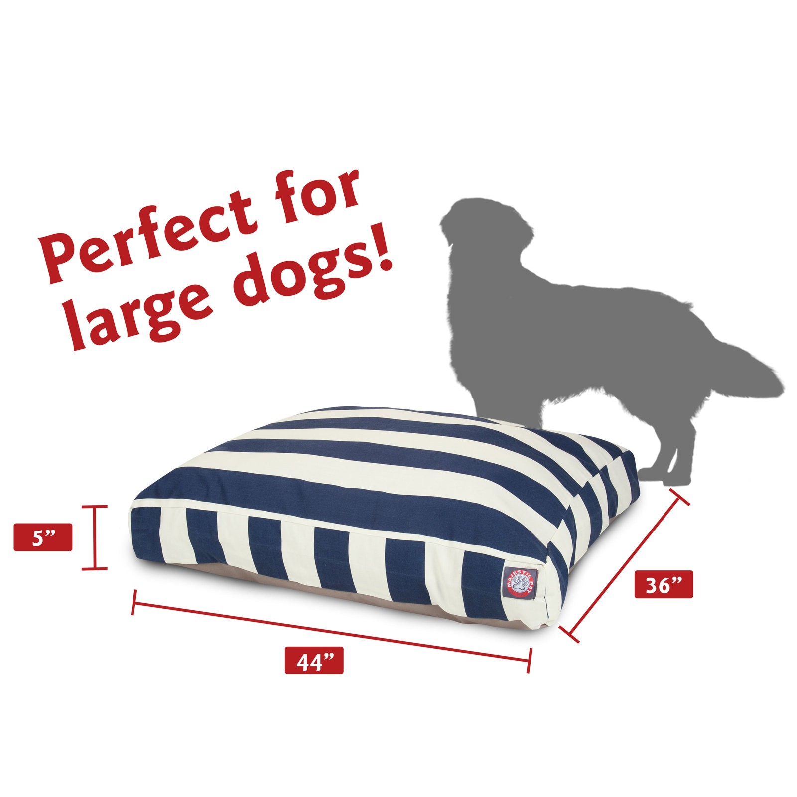 Majestic Washable Pet Bed, Navy Blue, Large (36" W x 44" D x 5" H)