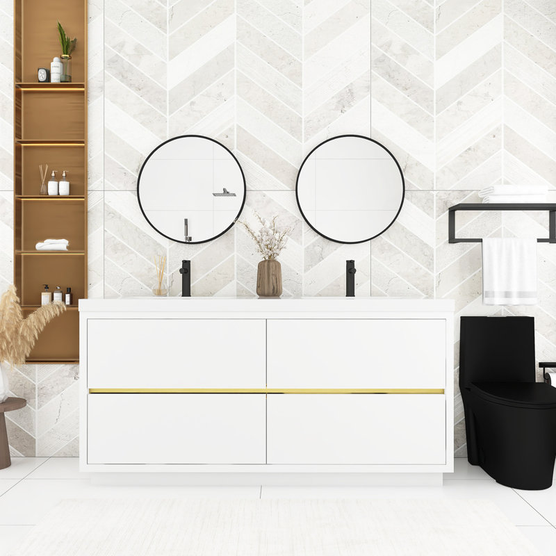 Meuble-lavabo autoportant 72 po avec lavabo espresso 72 po, Peint, Blanc, Blanc