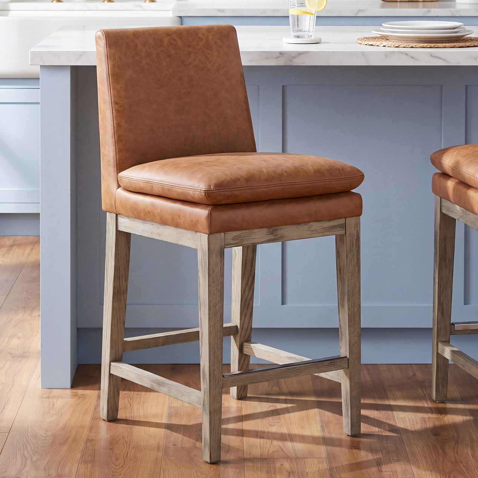 Bethea 26" Bar Stool, Marseille Brown Genuine Leather