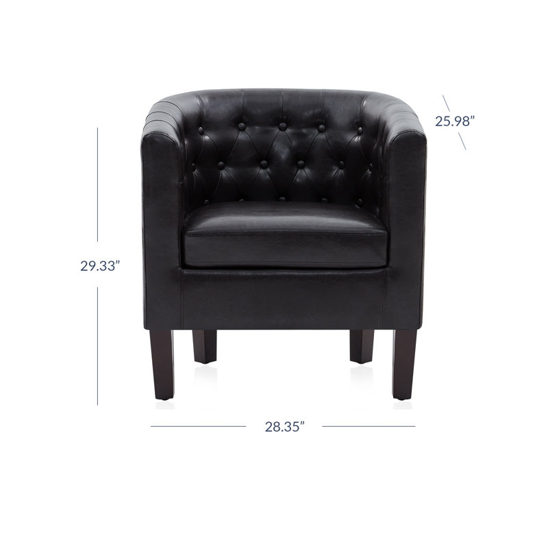 Zeniyah 28.25 Wide Faux Leather Barrel Chair, Brown Faux Leather