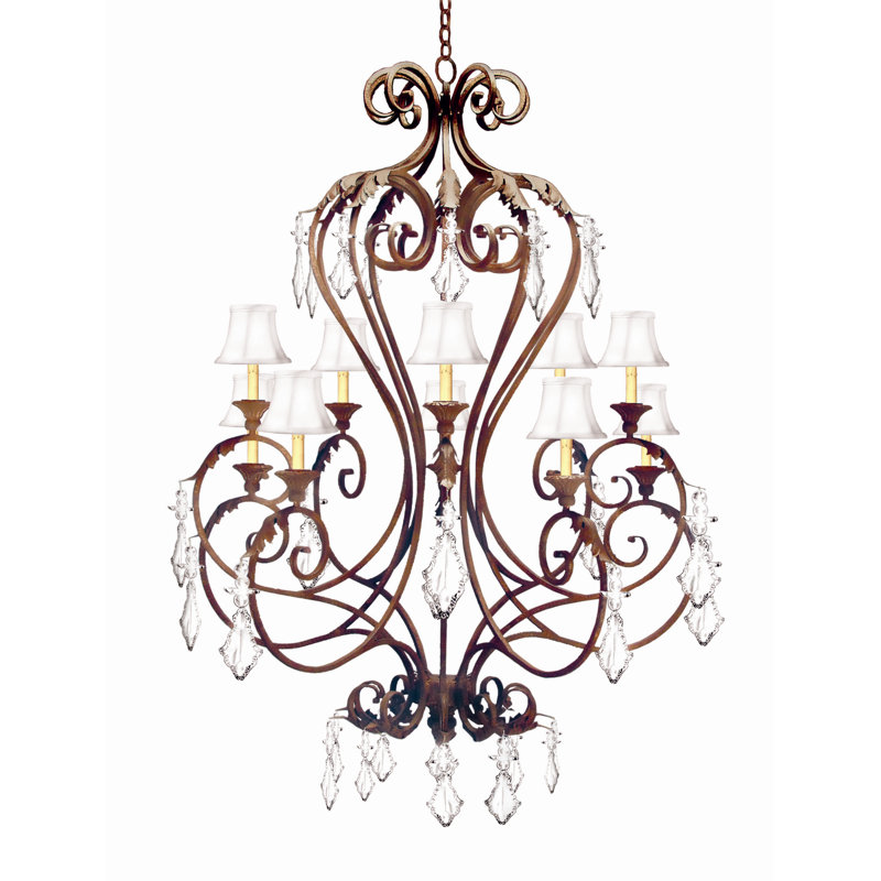Josephine 10 - Light Chandelier, White Parchment, Antique Rust
