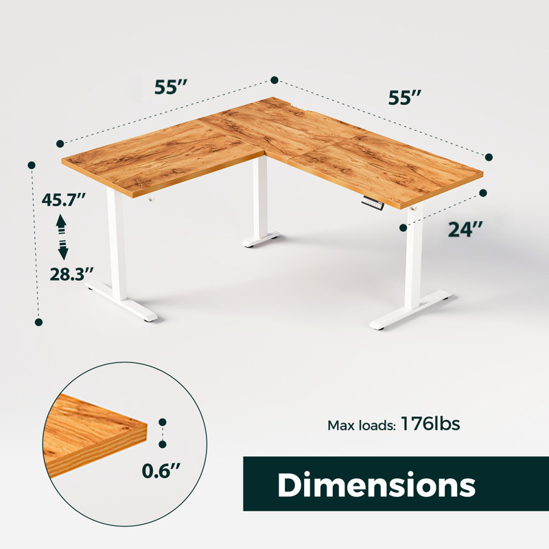 55" L-shaped Electric Height Adjustable Standing Desk with Headphone Hook for Home Office,Desk With Memory Controller,Easy to Assemble