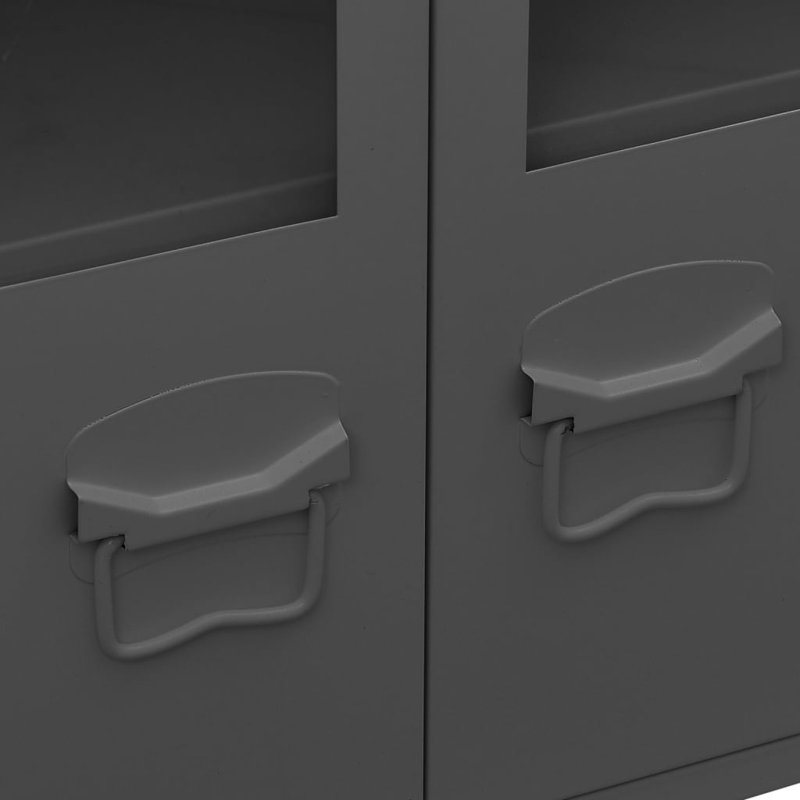Anthracite Industrial Metal and Glass Sideboard with Air Vents
