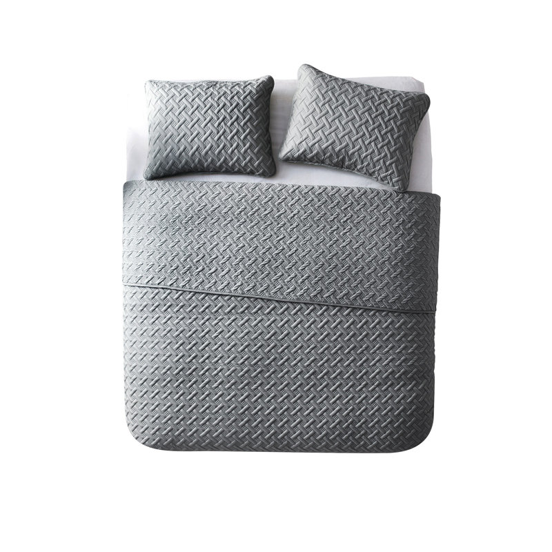 Nina Embossed Basketweave Quilt Set, Grey, Twin Coverlet + 1 Sham