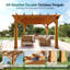  Pergola en cèdre 10 'x 12' avec toit en treillis, supports résistants aux intempéries et piquets d'ancrage, brun