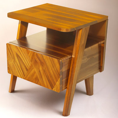 RORNS Acacia Wood Nightstand, Bedside Table with Drawer & Open Shelf, Solid Wood end table, Scratch & Water-Resistant, Caramel