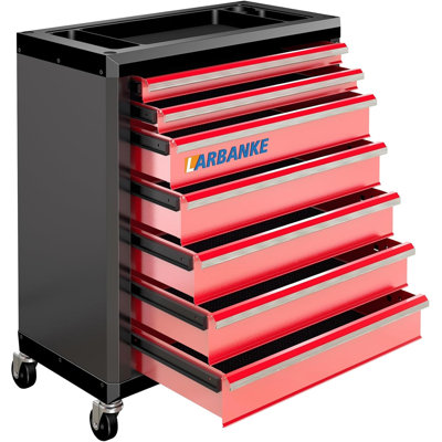 7-Drawer Rolling Tool Cabinet with Locking System and Stacking Rods - Red