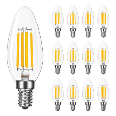 LUXRITE 8W LED Candelabra Bulb, 75W Equivalent, E12 Base, 1000 Lumens, 3000K Soft White, Dimmable, Clear Filament Enclosed Fixture & Wet Rated 12 Pack