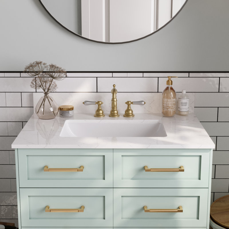 White Ceramic and Engineered Stone Bathroom Vanity Top with Sink