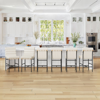 Koeplin Armless Upholstered Counter Height Stools with Metal Frameand Channel Tufted (Set of 6)