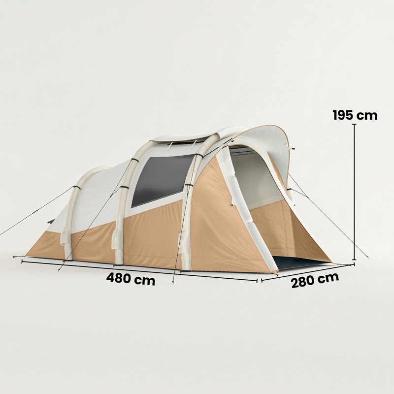 Outsunny Inflatable Camping Tent with Air Pump Glow-in-the-Dark Pegs, Khaki/Beige