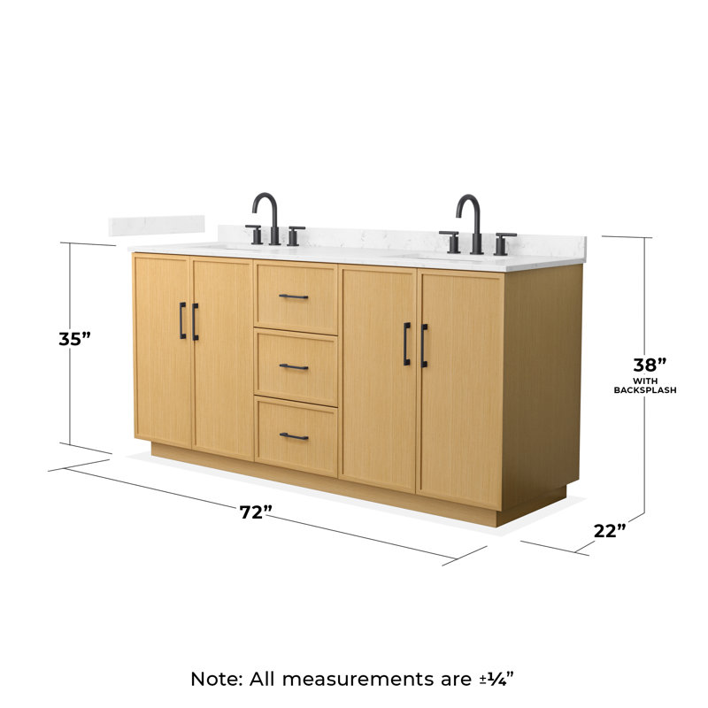 Ensemble de meuble-lavabo double 72 po avec pieds Oran Elan, Chêne clair avec bordure noir mat