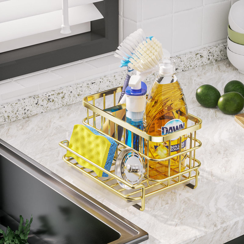 Stainless Steel Sink Caddy Organizer, Waterproof, Rust Resistant, For Sinks And Kitchenware, 3.94" H x 7.87" W x 5.31" D