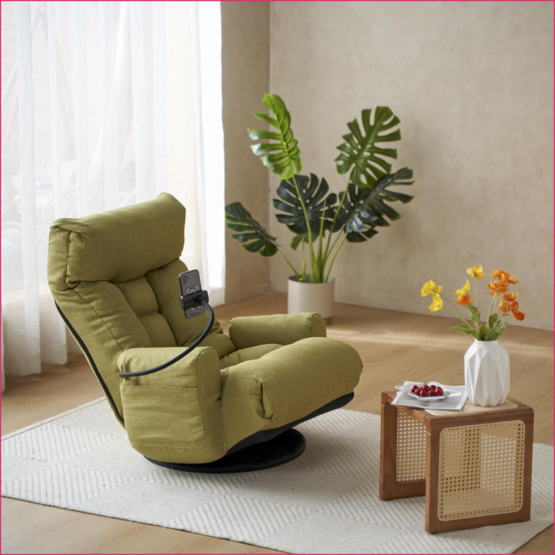 Adjustable Sofa Chair | 5-Position Ergonomic | 360° Rotatable | Built-In Phone Holder | Sage Green | Metal Frame