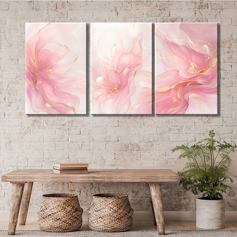 Toile, art mural moderne, impression florale rose et abstraite pour salon, chambre à coucher, 28 * 40 pouces * 3