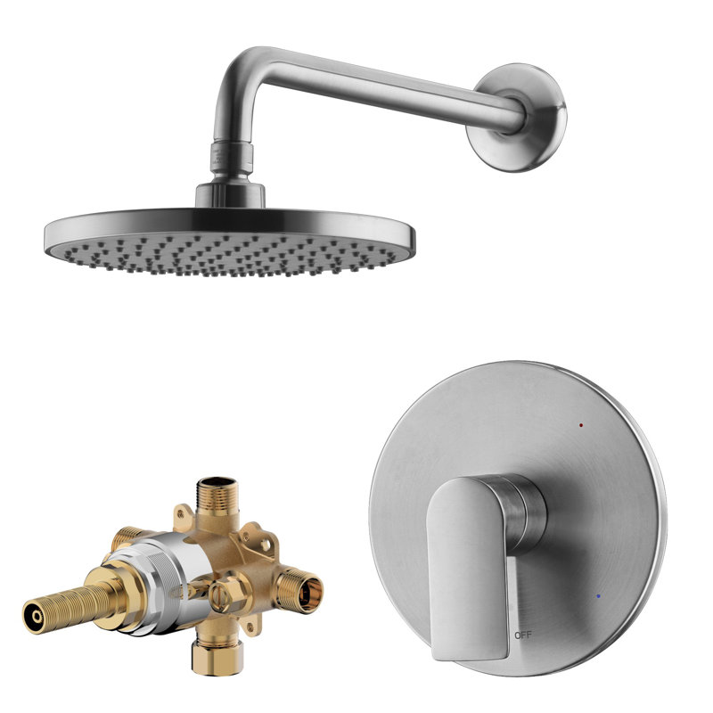 Wedge Collection Shower Trim Only: 8" Round Shower Head, Single Handle Set & Rough-in Valve Included - Brushed Nickel