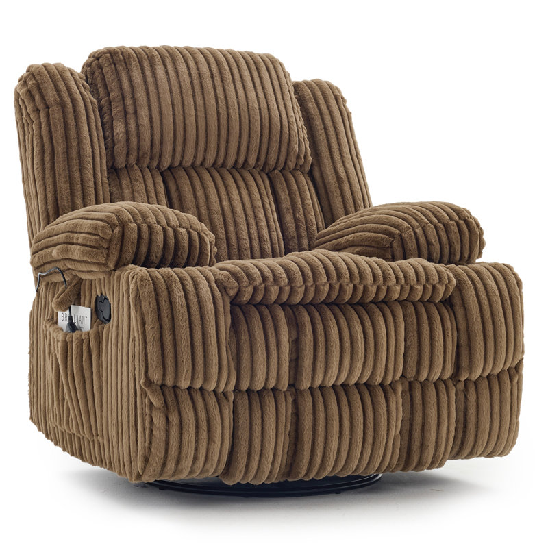 41.3" Wide Swivel Rocker Recliner Chair With Massage & Dual Cup Holder & Side Pocket, Ribbed Corduroy/Brown