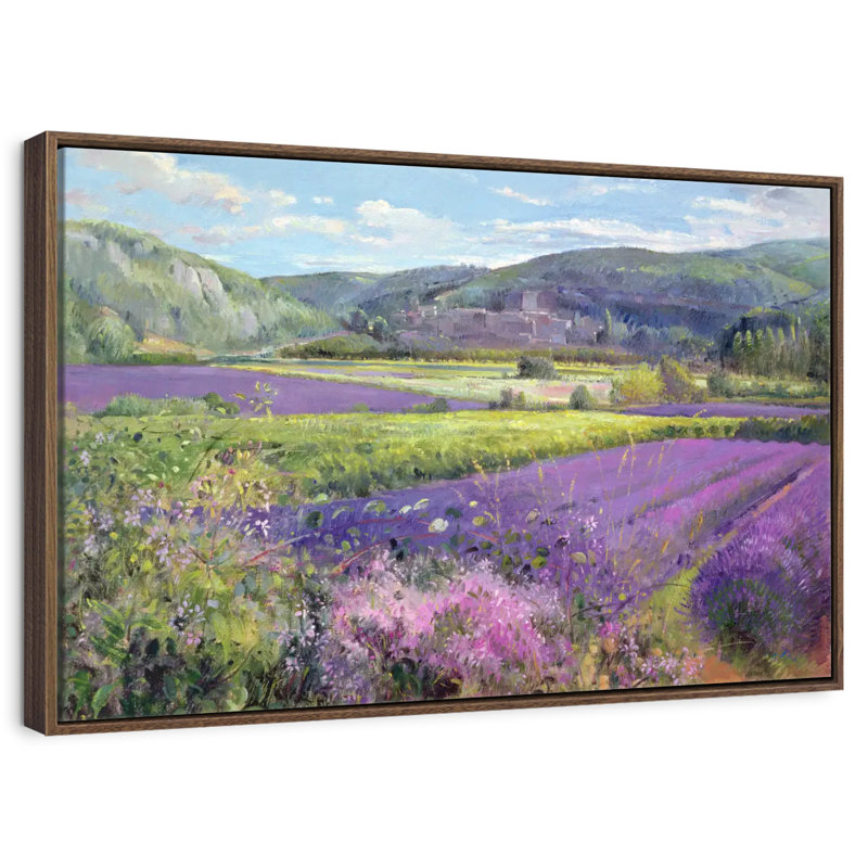 Champs de lavande dans la vieille Provence, 43 po x 29 po, Cadre flottant noyer