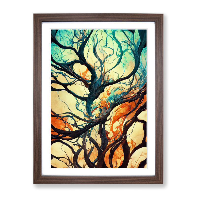 Abstract Tree Branches No.6 - Single Picture Frame Painting, 64cm H x 46cm W x 2cm D, Walnut Framed