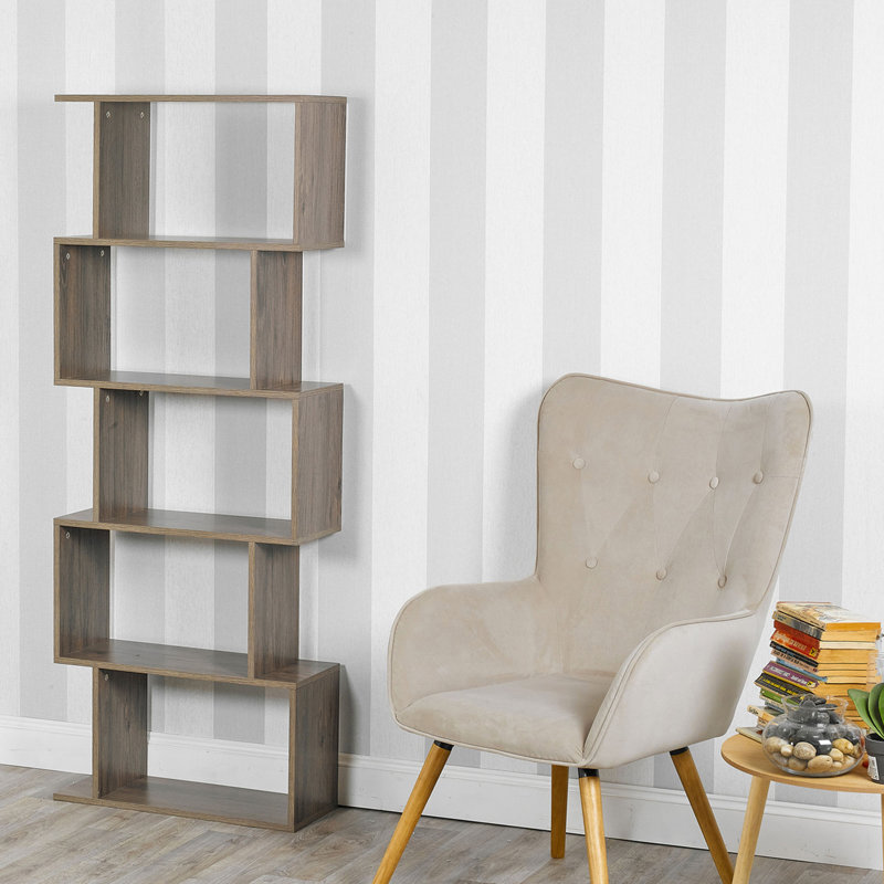 Tasker 159cm H x 60cm W Geometric Bookcase, Oak