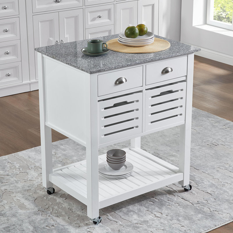 Mobile Rolling Kitchen Island Trolley Serving Cart with Underneath Drawer & Slide-Out Wire Storage Basket, White