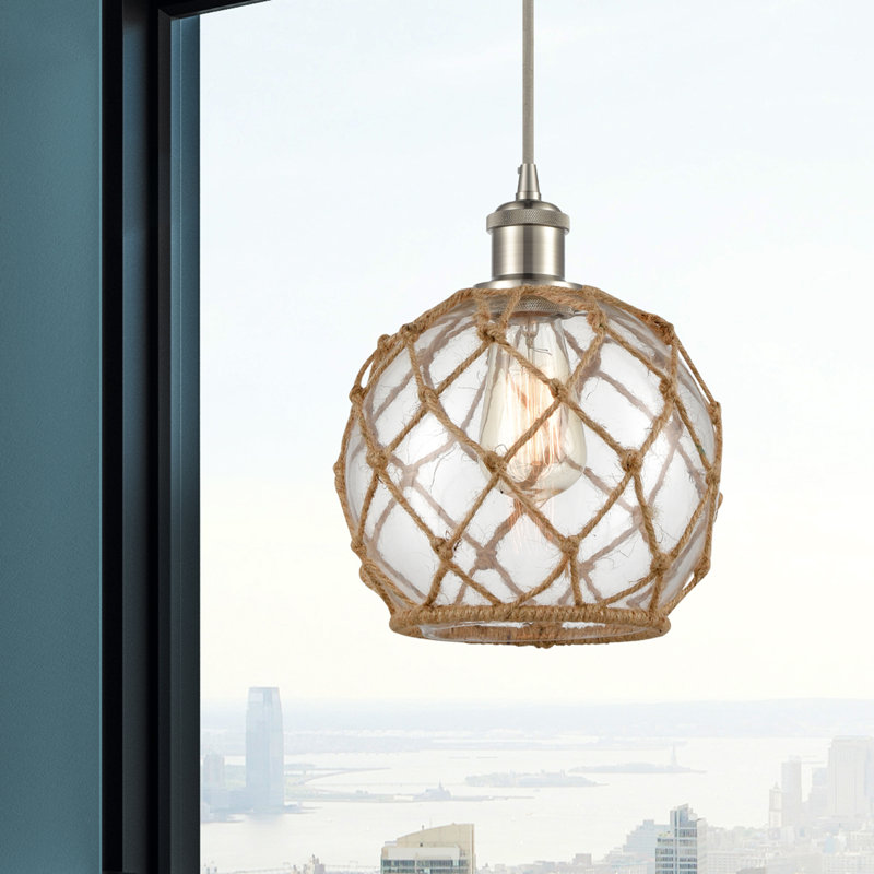 Luminaire suspendu sphère 1 lumière Tobey, Clair/Brun, Nickel satiné brossé, H 120 po x l 8 po x P 8 po