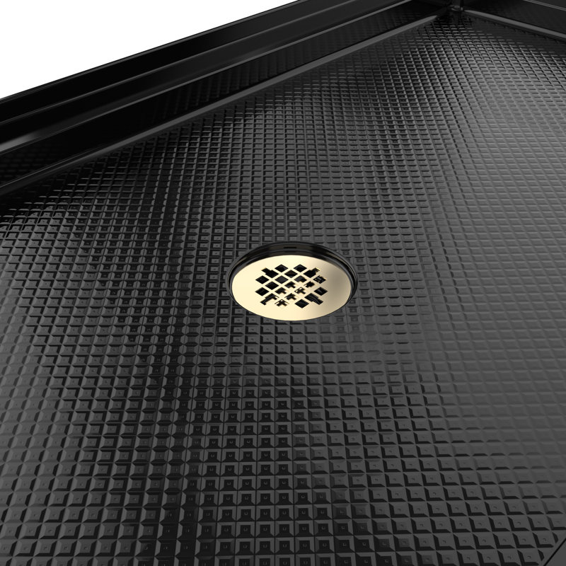 DreamLine SlimLine 36 inch D x 60 inch W x 2 3/4 inch H Single Threshold Black Alcove Shower Base with 2 inch Polished Brass Center Round Drain