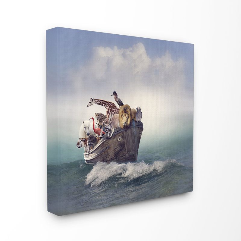 «Noah's Arc Boat and Animals», impression, H 17 po x l 17 po, Toile tendue