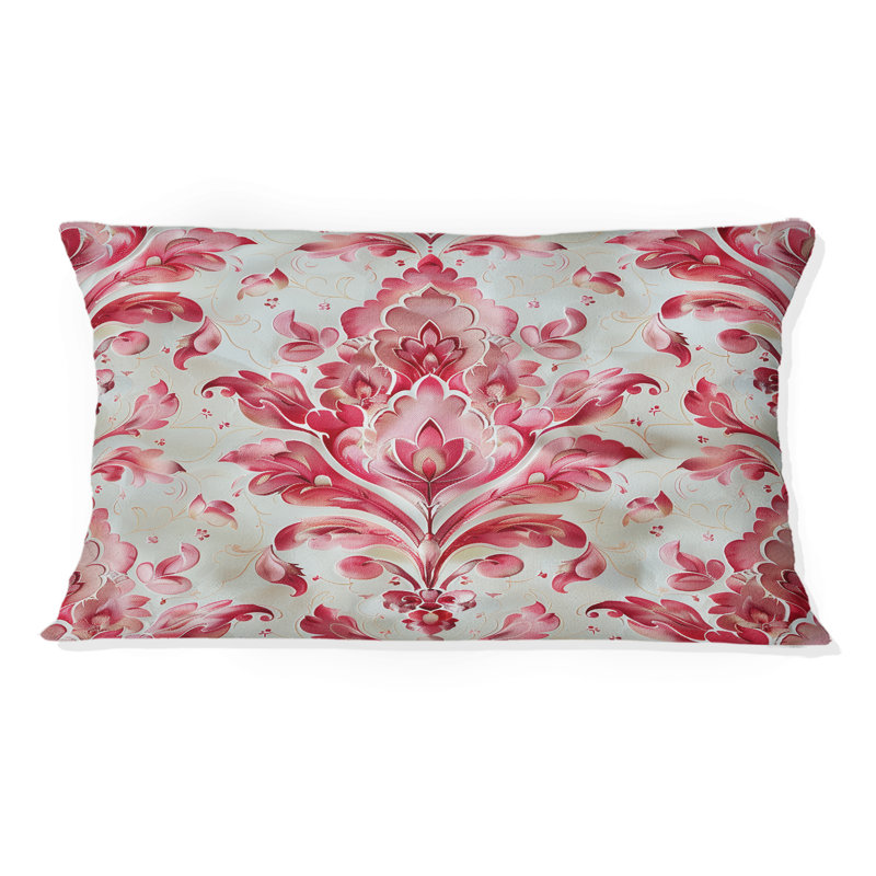 Coussin lombaire moderne rose, gris et damassé