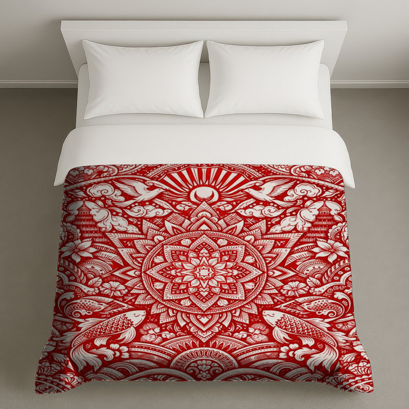 Intricate Red Mandala Art Duvet Covers, Queen