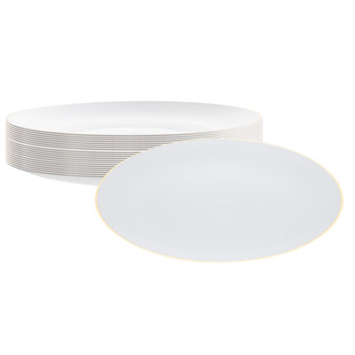Restaurantware-Moderna 10 Inch Premium Disposable Plates, 200 Durable Plastic Plates For Parties - Gold-rimmed, Heavy-duty, White Plastic Dinner Plate, For Warm And Cold Foods, Ideal For Restaurants