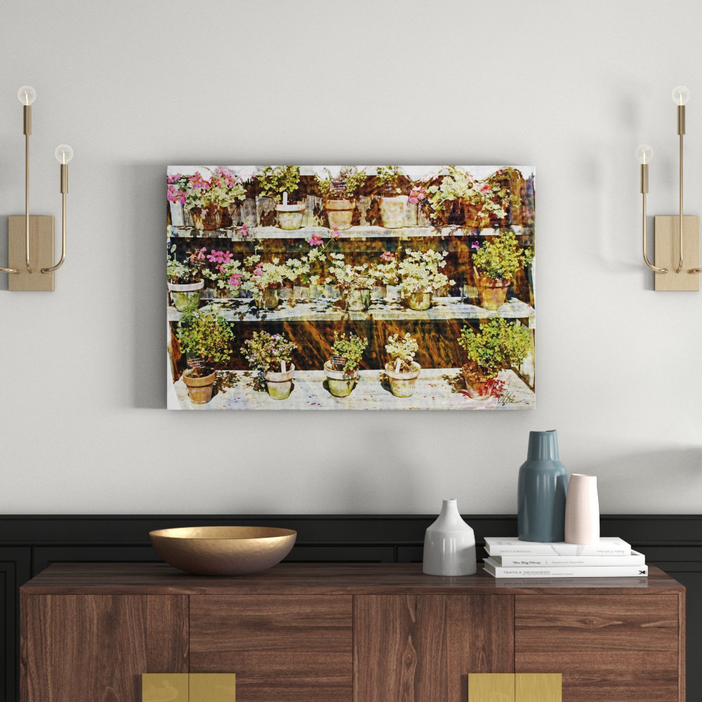 Flower Plant Pots Graphic Art on Canvas