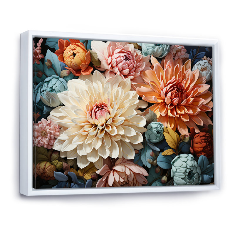 «Mums Charm In Winter», reproduction sur toile, Cadre flottant blanc, 34" H x 44" W