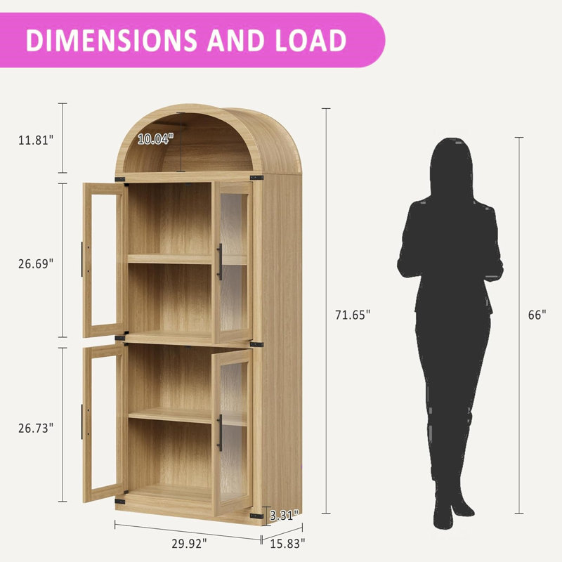 Arched Bookshelf Bookcase Display, Brown