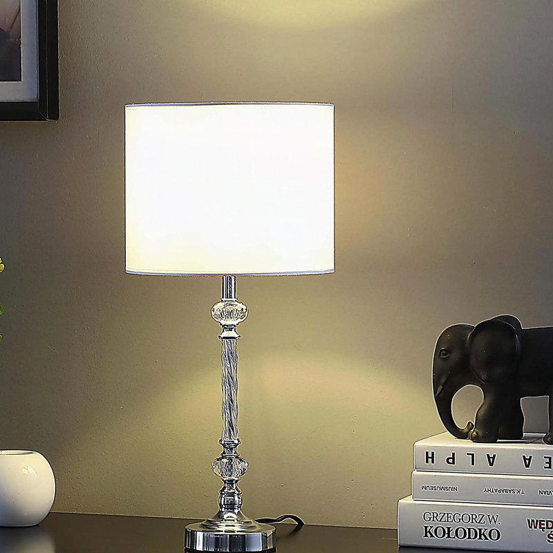 19.25" In Audrey Twisted Crystal Modern Silver Table Lamp